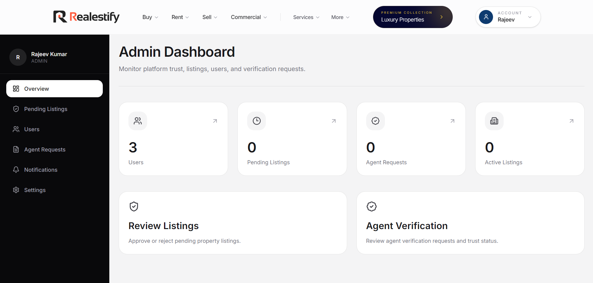 Realestify multi-role product dashboard